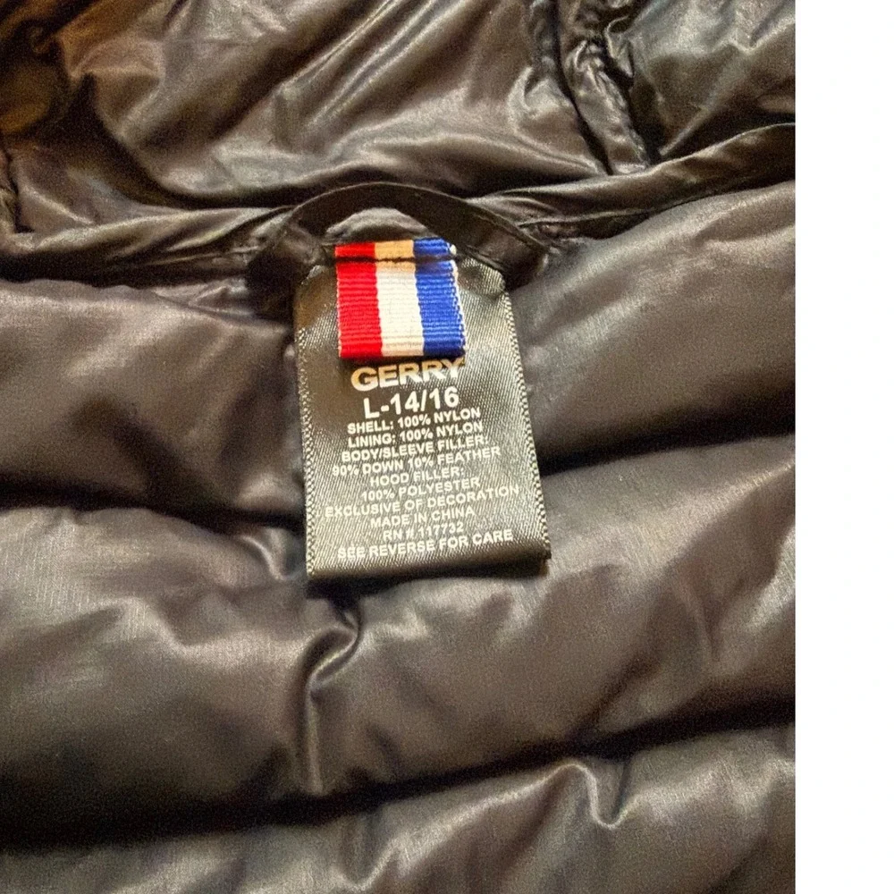Gerry Boys Black 650 Fill Power Down Puffer Jacket Hooded Size L 14/16